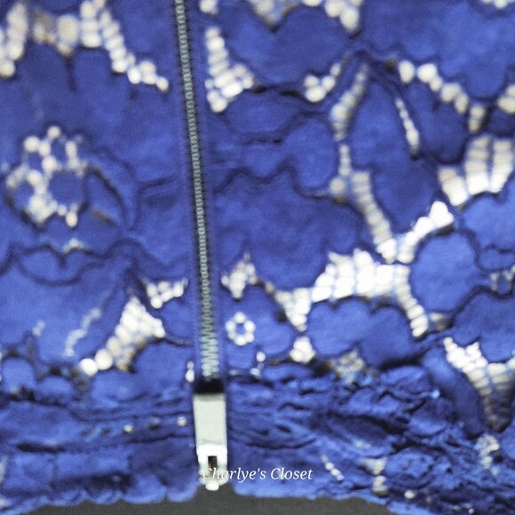 Vince Camuto Timeless Pleated Royal Blue Lace Sheath Cap Sleeve Cocktail Dress S - Picture 9 of 13